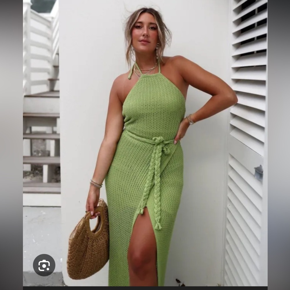 Vici x Caitlyn green crochet maxi dress NWT